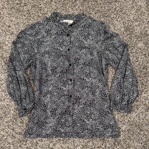 LOFT Black and White Floral Button-Down Shirt